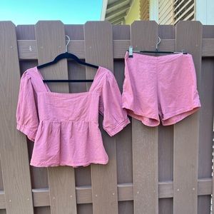 Pink 2 piece linen top and shorts